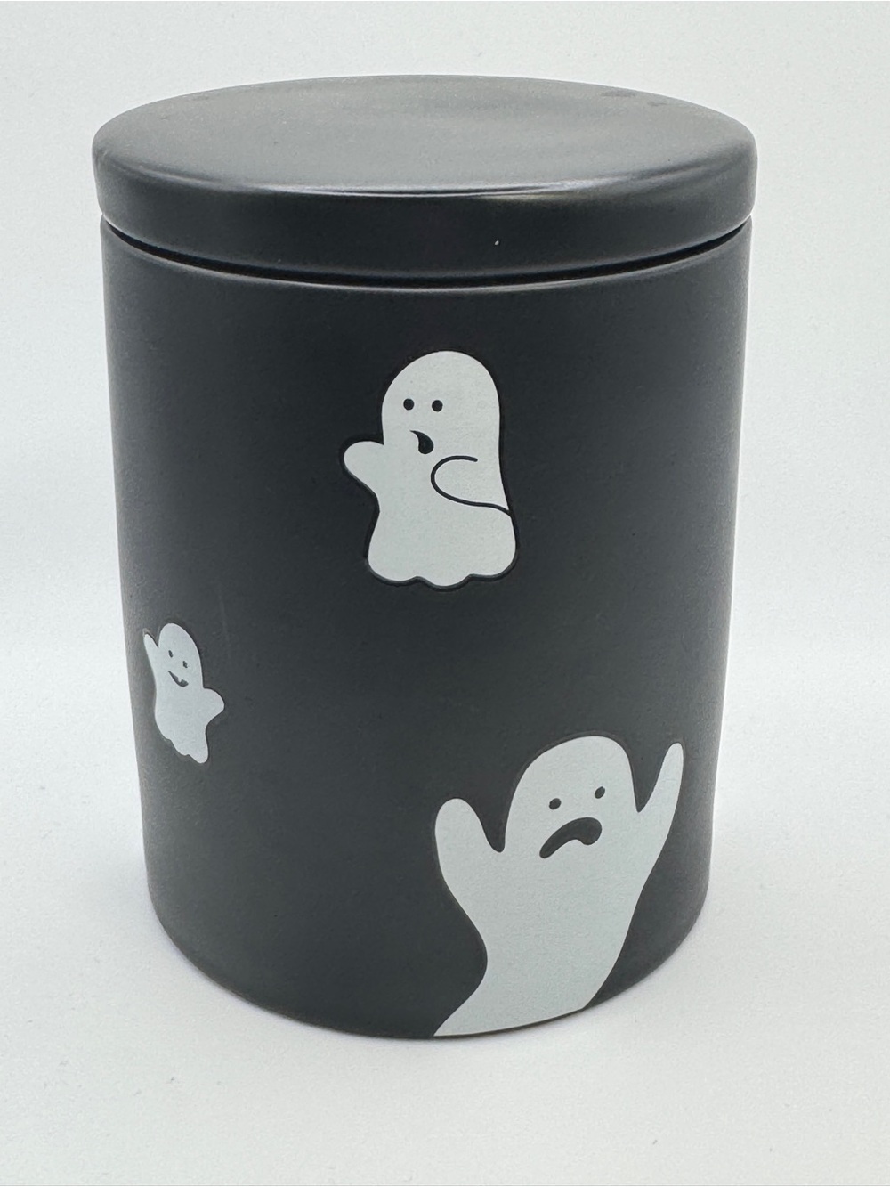 DAVIDsTEA Halloween Ghost Tea Storage Canister Ceramic Jar with Lid Black White - Picture 2 of 5